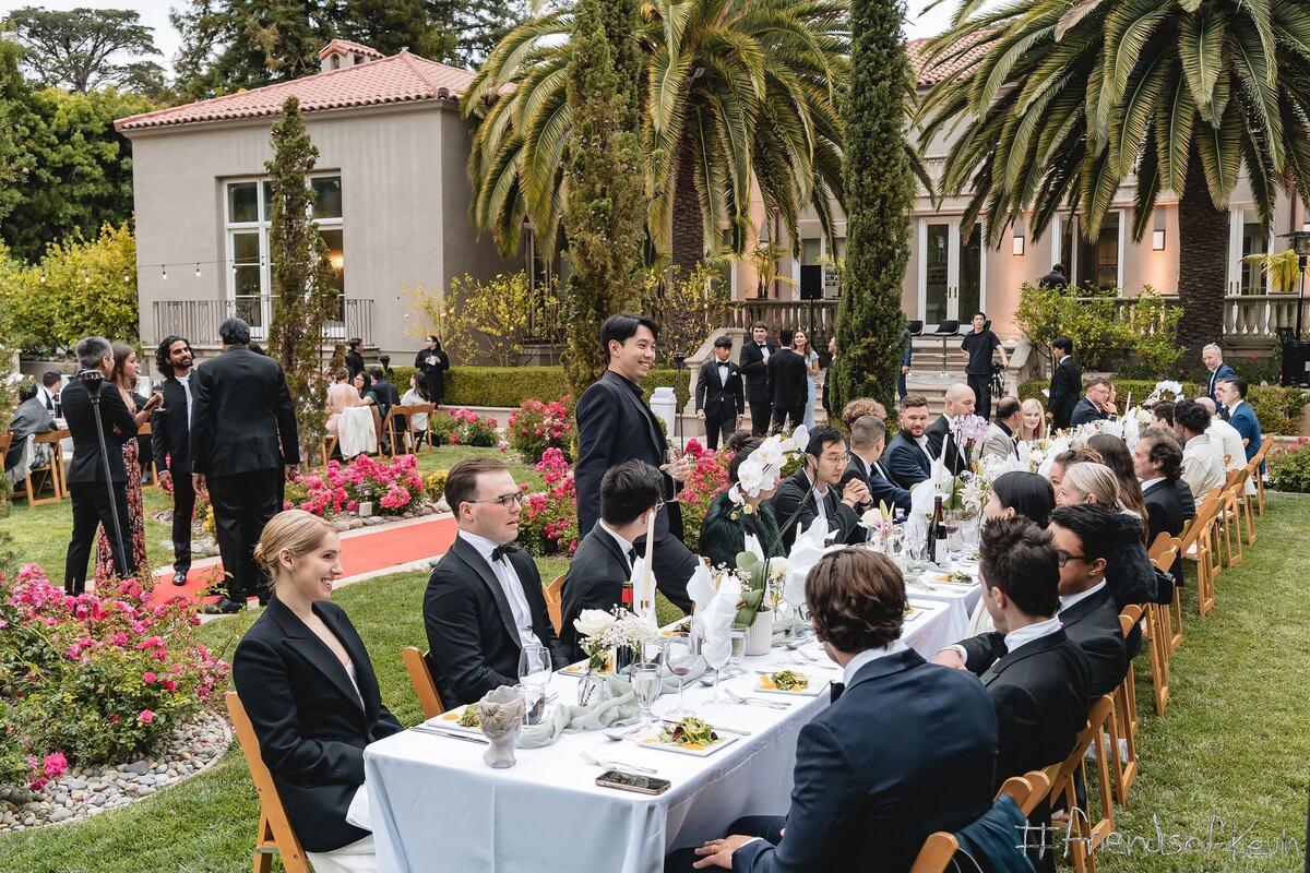 Dinner laid out on the estate lawn